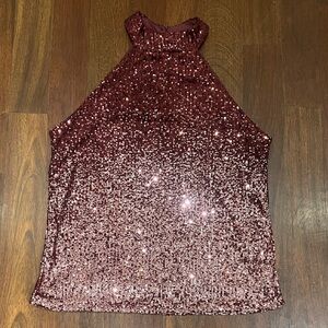Glamorous Sequin Halter Top - Wine